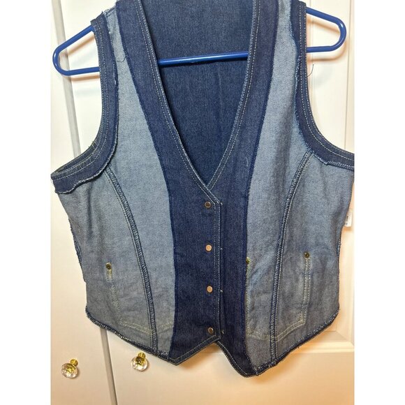 Vintage Pentimento Denim Vest With Snap Buttons & Yellow Stitch Dual Pockets, L - Picture 9 of 9